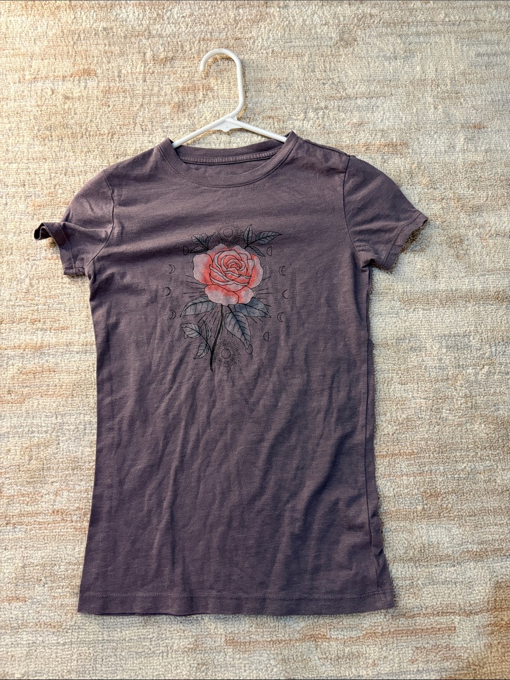 Aeropostale Plum Short Sleeve Tee with Pink Rose Graphic
